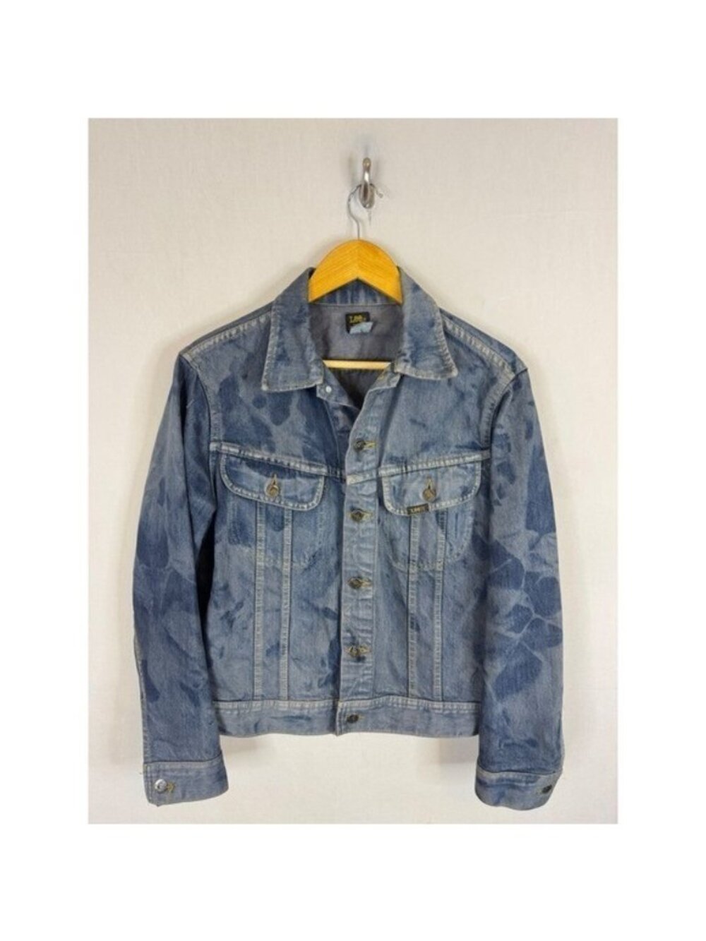 Vintage 80s Lee Denim Trucker Jacket Blue Acid Wash Tie Dye Canada Mens S